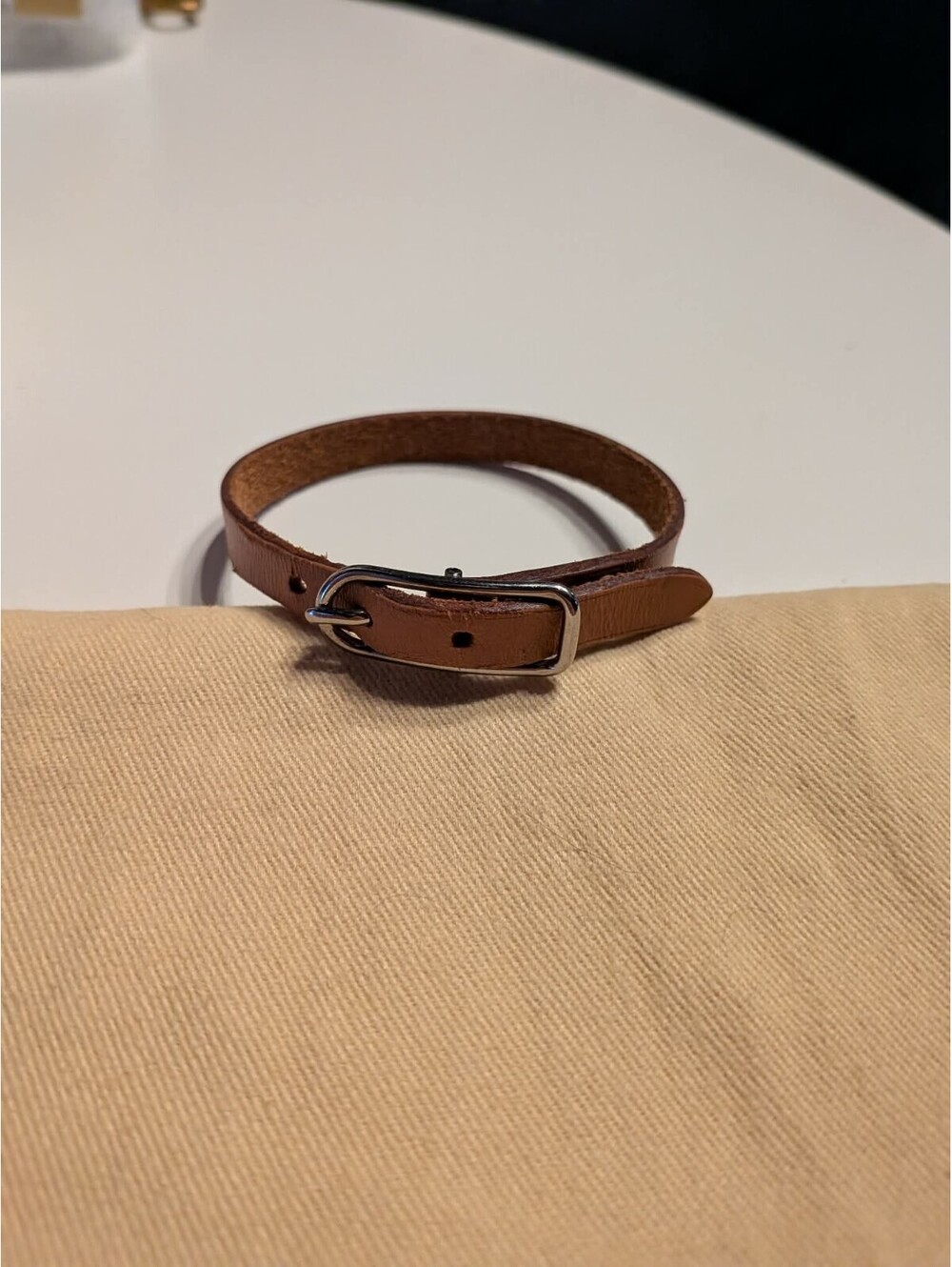 HERMES Leather Bracelet Brown/Silver Simple Buckle 56.6mm
